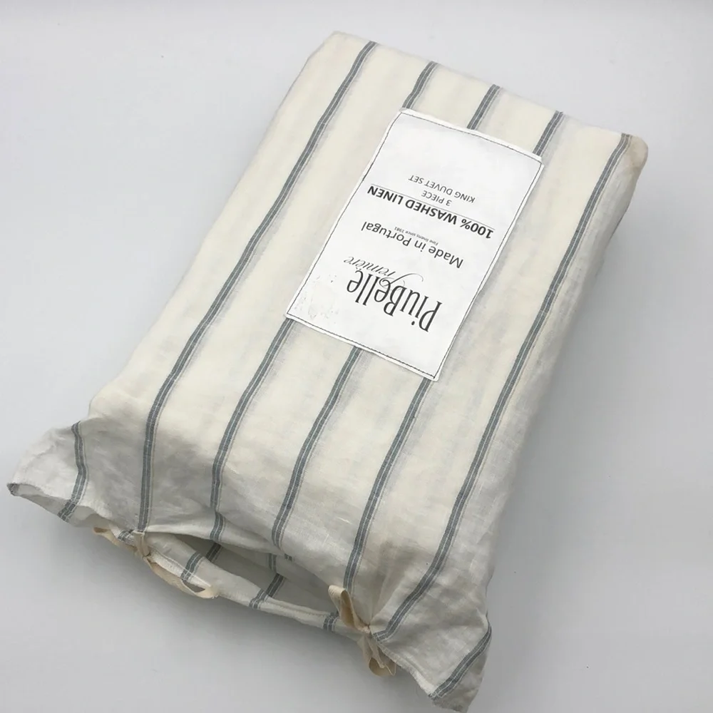PiuBelle Stripe Linen King Duvet Cover Set